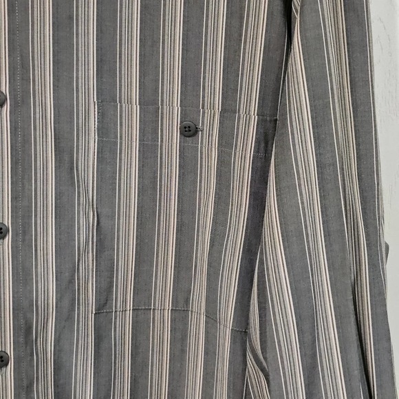 Pierre Cardin Striped Button Down Shirt Green Size L 16-16 1/2 - Picture 3 of 7